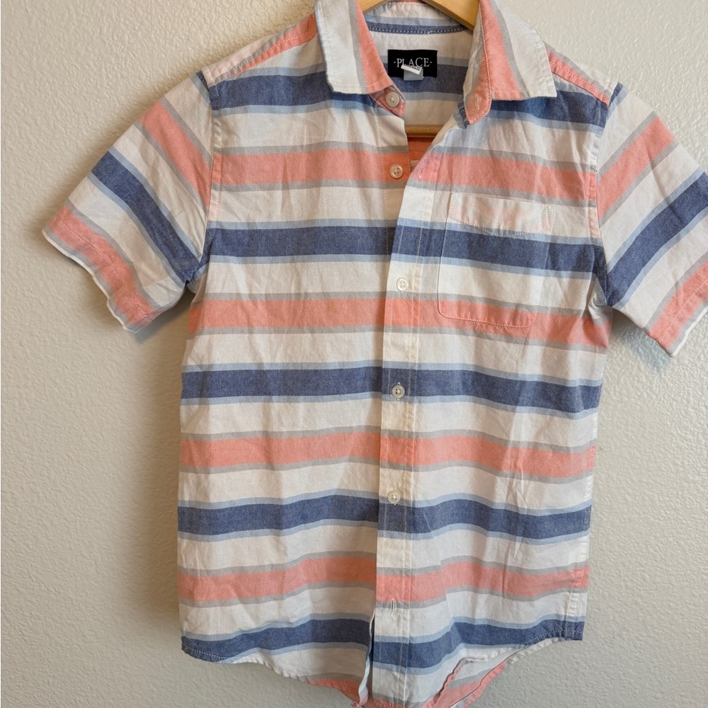 Place Kids Striped Button-Down Shirt - Blue and Peach